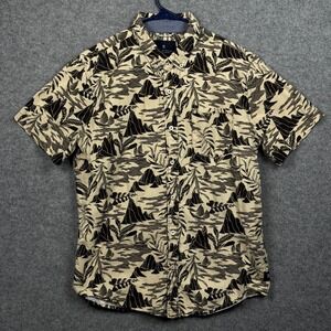 The Roark Revival Mens Button Up Shirt Size L Black Mountain Landscape Print